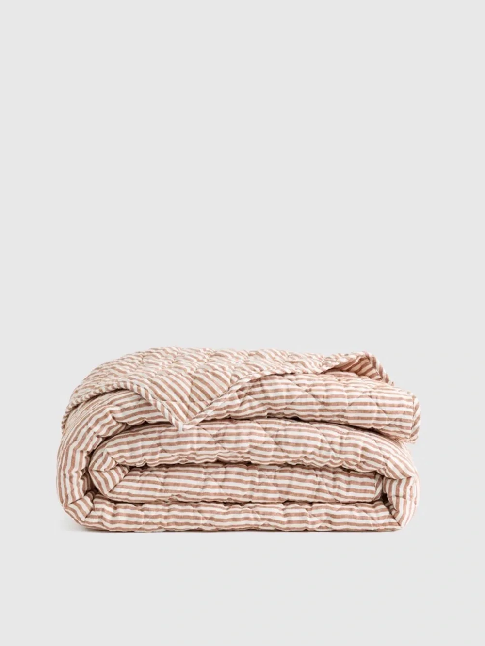 Quince European Linen Striped Quilt in Latte and white King Size